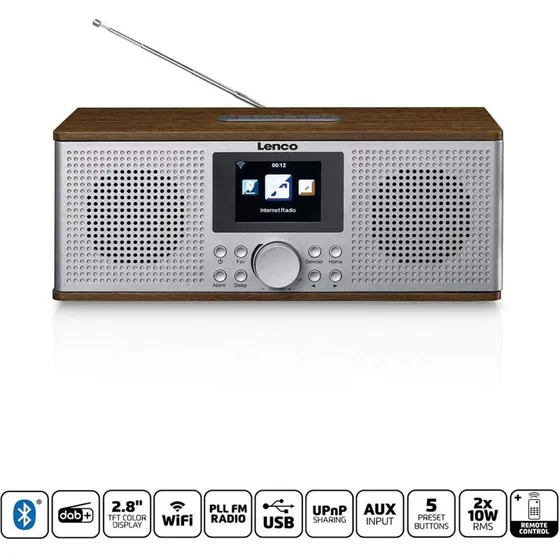Lenco DIR-170 DAB+ / FM Bluetooth Internetradio, Grå/Træ