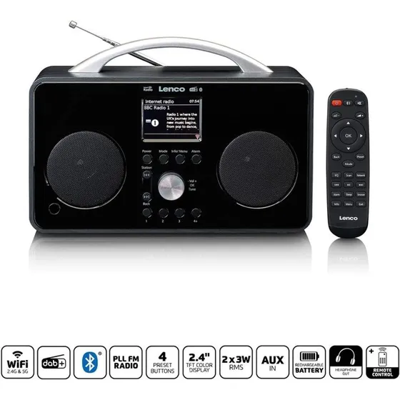 Lenco PIR-645BK DAB+/FM-radio med Bluetooth og WiFi, sort