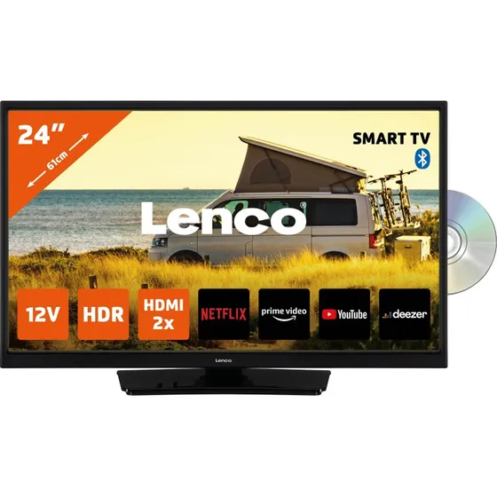 Lenco DVL-2483BK 24" Smart TV med DVD-afspiller, 12V, Sort