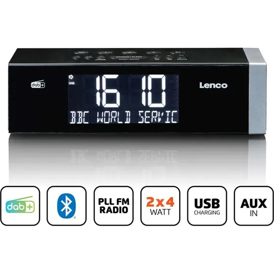 Lenco CR-640BK DAB+ FM Clockradio med Bluetooth og USB-opladning