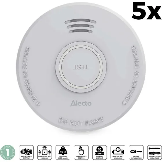 Alecto SD110 Røgalarm 5-pak med 1 års batteri, hvid