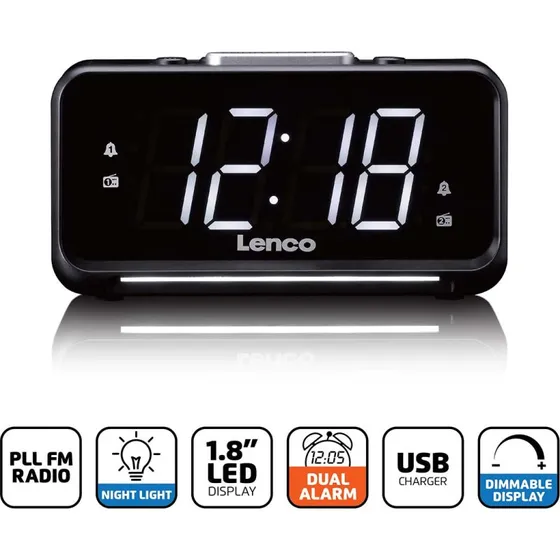 Lenco CR-28BK Clockradio med manuel lysdæmper og natlys