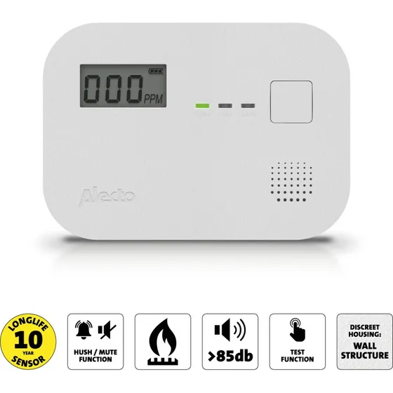 Alecto COA3910 Kuliltealarm med 10-års sensor, 85 dB alarm