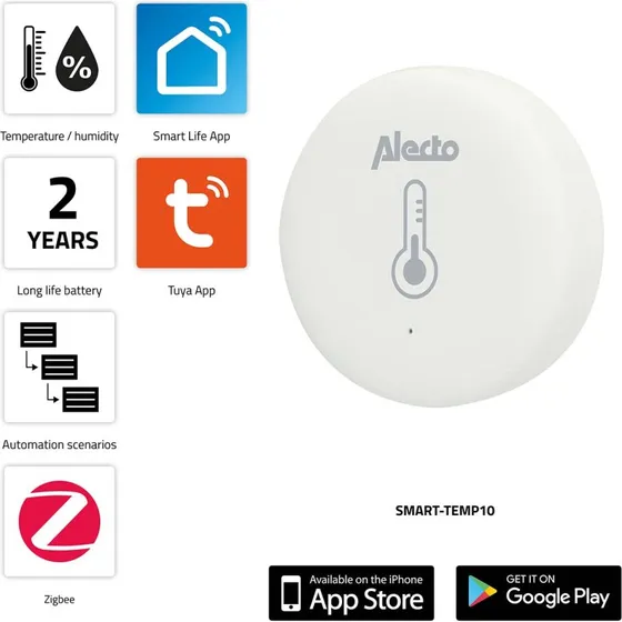 Alecto SMART-TEMP10 Zigbee Temperatur- og Fugtighedssensor
