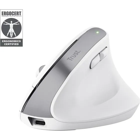 Trust Bayo+ Ergonomisk Vertikal Mus, Hvid, 2.400 DPI