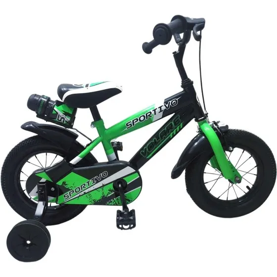 Volare Børnecykel 12” Grøn/Sort med Støttehjul