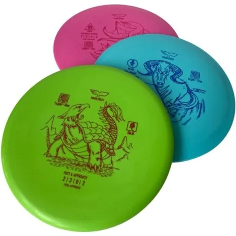 ASG Disc Golf II 3-pak – Driver, Mid-range & Putter (pink/blå/grøn)