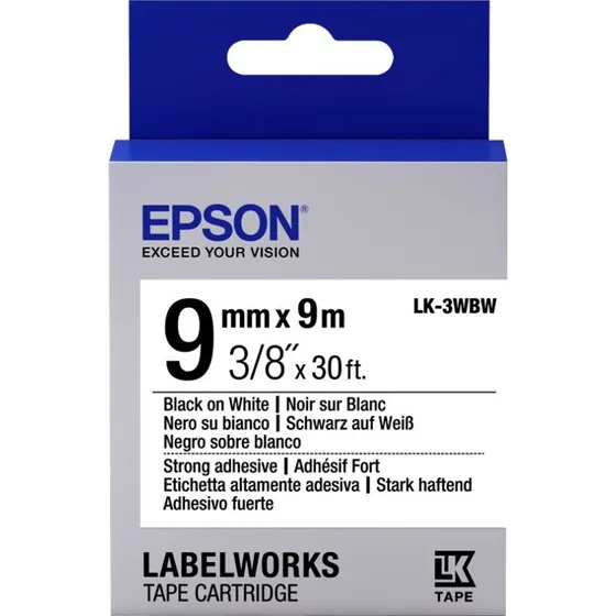 Epson LK-3WBW Mærkattape 0,9 cm x 9 m Sort på Hvid