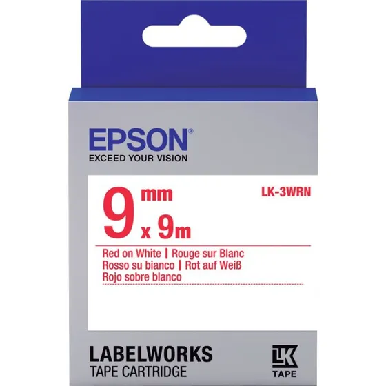 Epson LabelWorks LK-3WRN Rød på hvid Mærkattape (0,9 cm x 9 m)
