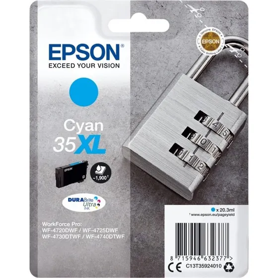 Epson 35XL Cyan Padlock Blæk, 1900 sider