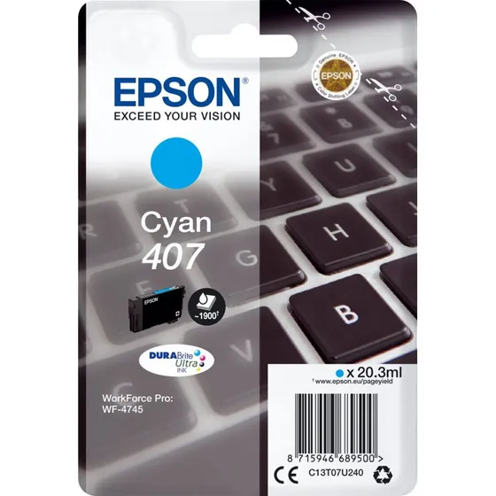 Epson 407 Cyan L, 20,3 ml - Original Blækpatron