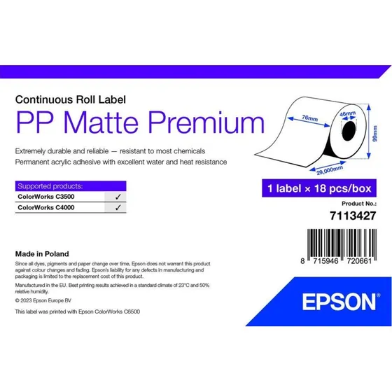 Epson PP Matte Premium Etiketrulle, Hvid (18 stk)