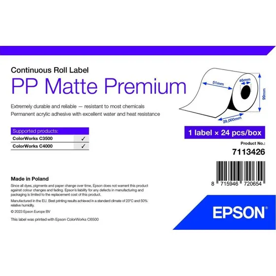 Epson 7113426 Hvid Fortløbende Etiketter, 24 Ruller
