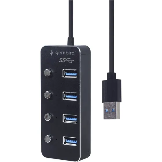 Gembird USB 3.1 Hub med strøm, sort, 4 port