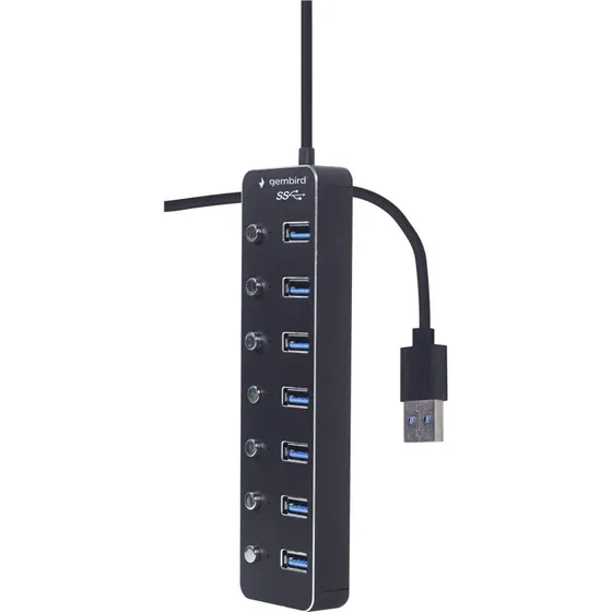 Gembird USB 3.1 Gen 1 7-port Hub med kontakter, sort