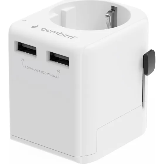 Gembird EU til Universal rejseadapter, hvid, 12W