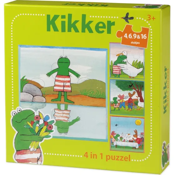 Bambolino Kikker 4-i-1 Puslespil, 4/6/9/16 Brikker, 3+ år