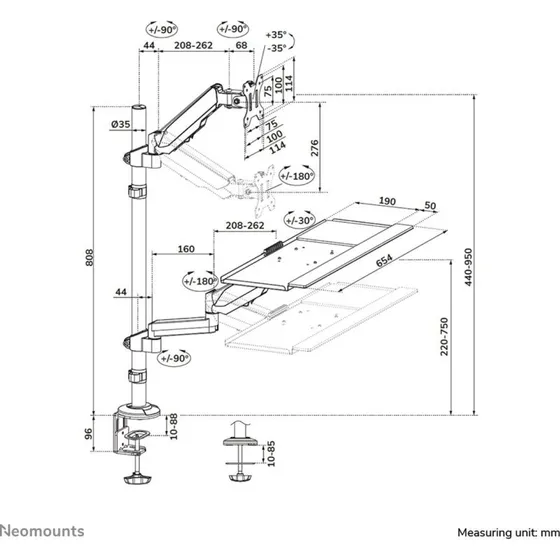 Neomounts DS90-325BL1 Højdejusterbar Skærmholder, Sort, 17-32"