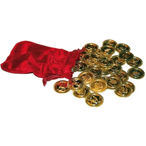 Guldmønter 36 stk – guldfarvede plastikmønter til leg