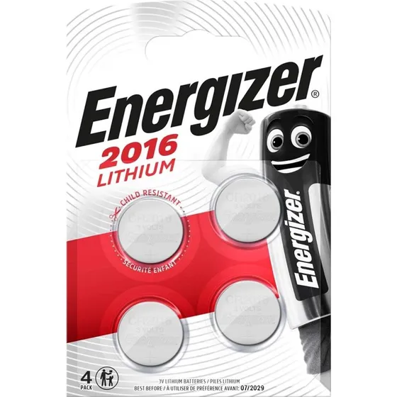 Energizer Lithium CR2016 3V 4 stk. - Sølv