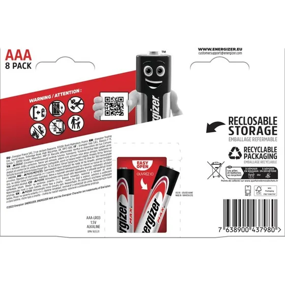 Energizer MAX AAA Alkaliske Batterier, 8 stk