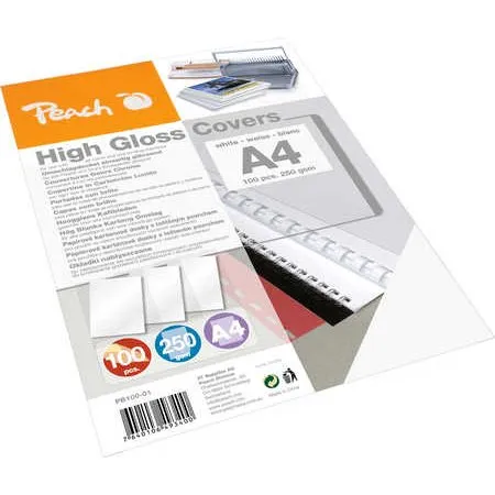 Peach PB100-01 Hvid Højglans Omslag A4, 100 ark