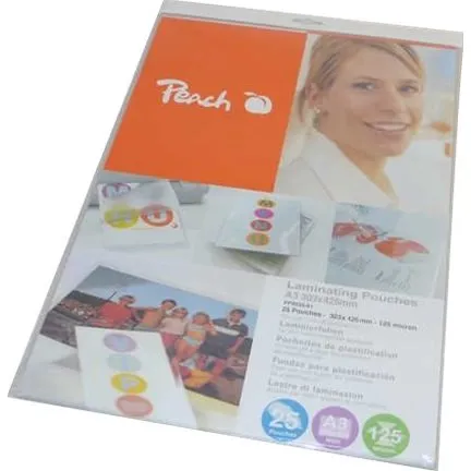 Peach A3 Plus Lamineringsposer 125 micron, 25-pakke, gennemsigtig