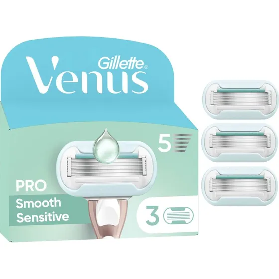 Venus Pro Smooth Sensitive Barberblade, Grøn/Hvid, 3 stk