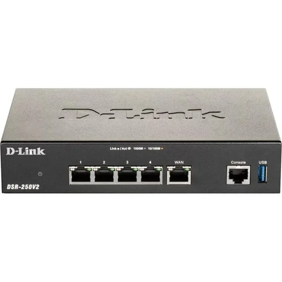 D-Link DSR-250V2 6-port Gigabit VPN-router, sort