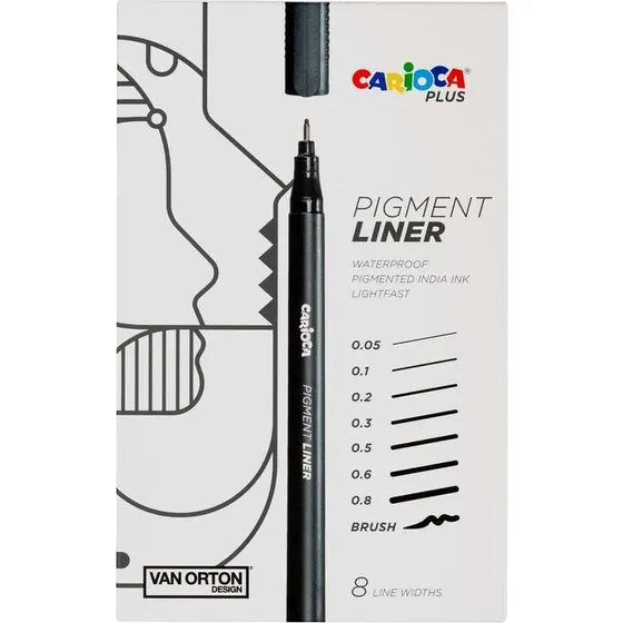 Carioca Plus Pigment Liner Sæt, Sort, 8 Stk