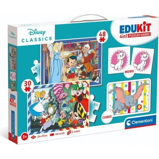 Clementoni Edukit Disney 4-i-1 Puslespil – 30 & 48 brikker, Memo, 6 klodser (3+ år)