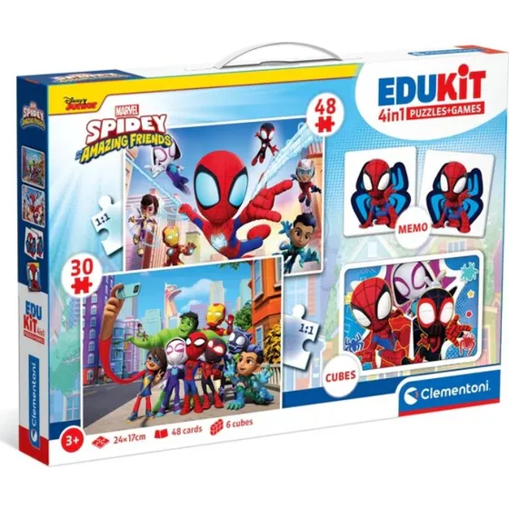 Clementoni Spidey Edukit 4-i-1 Puslespil – 30+48 brikker, memory & klodser (3+ år)