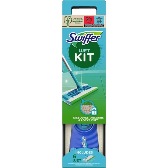 Swiffer Sweeper Startsæt 1 Rengøringsmoppe, Våd (8 klud)