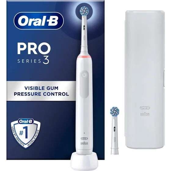 Oral-B Pro 3 Elektrisk Tandbørste Hvid + Refill + Rejseetui