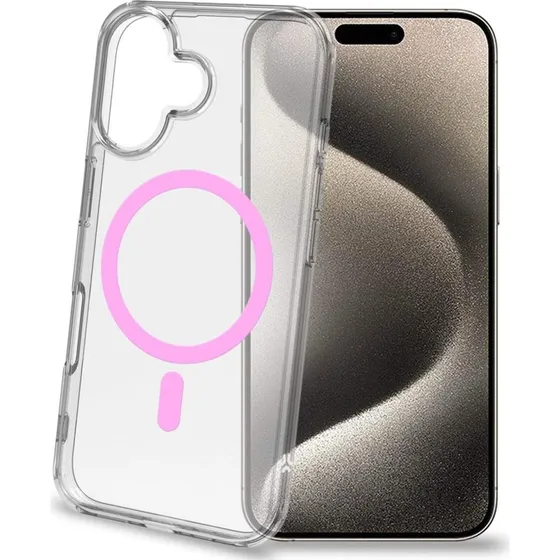 Gelskinmag MagSafe iPhone 16 Transparent + Rosa