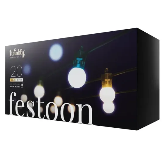 Twinkly Festoon 20LED AWW G45 Lyskæde, 10 m, Sort Kabel