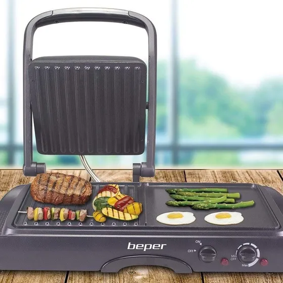 Beper Multifunktionel Grill 600 W – 3 i 1, non-stick, med fedtbakke