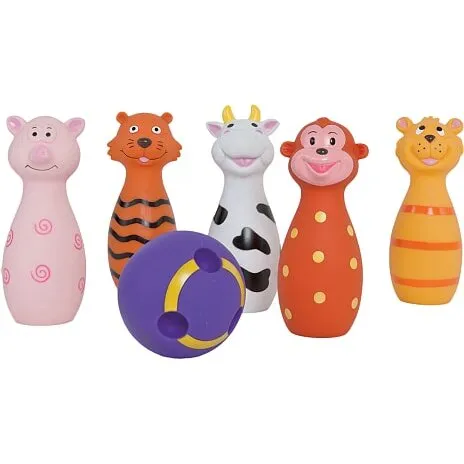 LUDI bowlingsæt – dyr, 5 kegler og 1 kugle