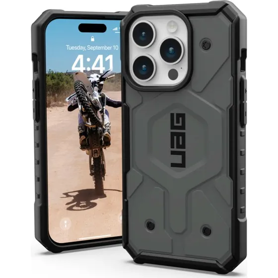 UAG Pathfinder MagSafe Cover til iPhone 15 Pro, Sølv