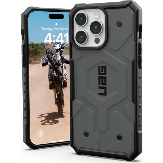 UAG Pathfinder MagSafe Cover til iPhone 15 Pro Max Sølv