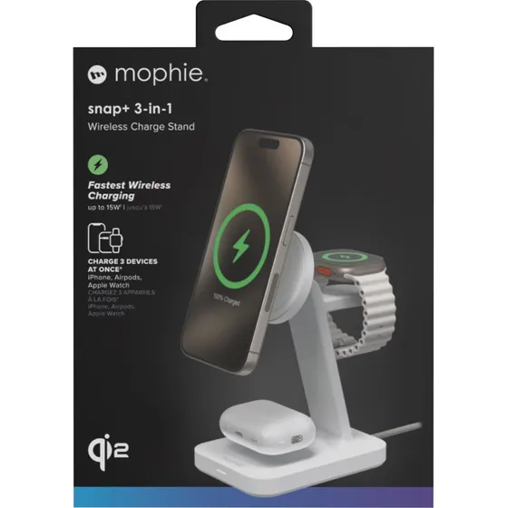 ZAGG Mophie Snap+ 3-i-1 Qi2 Trådløs Opladningsstander Hvid