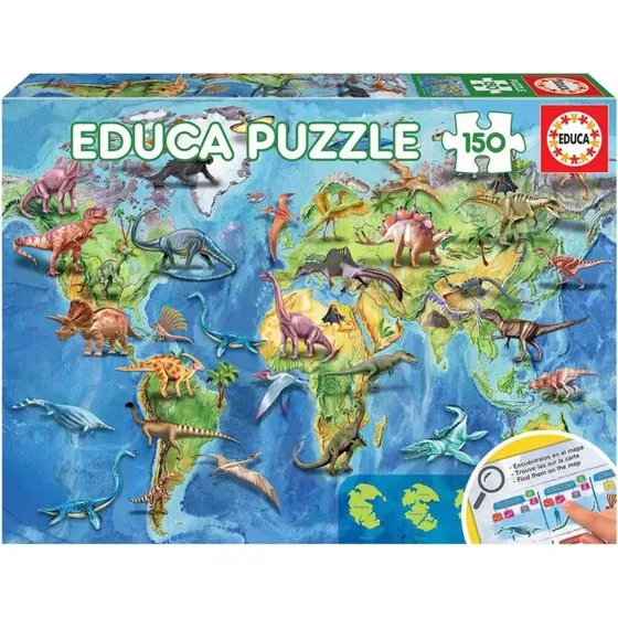 Educa Dinosaurs World Map Puslespil, 150 Brikker