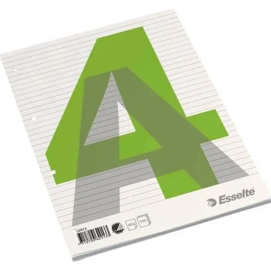 Esselte Standardblok A4 100 ark Linieret 8 mm Toplimet