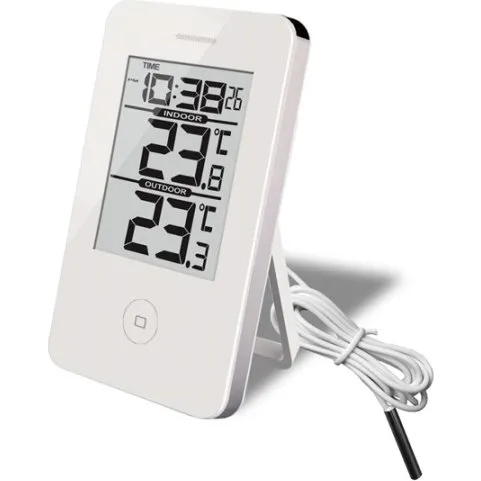 Termometerfabriken Digital Inde/Ude Termometer & Ur, Hvid