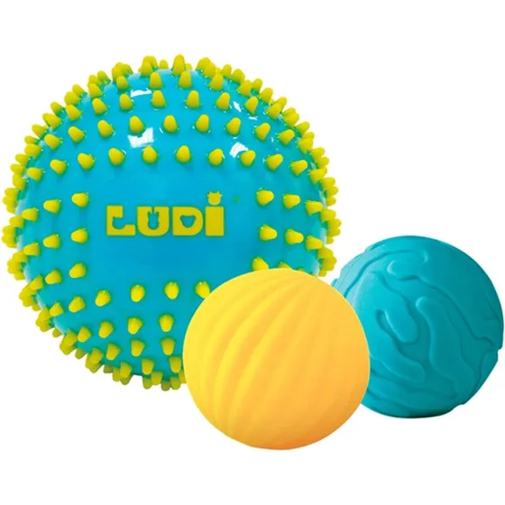 Ludi Sansebolde sæt 3 stk, 6+ måneder – blå/gul