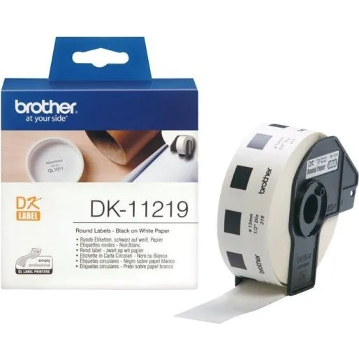 Brother DK-11219 rund etikett 12 mm hvid med sort tekst, 1200 stk
