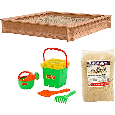 NORDIC PLAY sandkasse i lærk 150x150 cm m/240 kg sand og legetøj