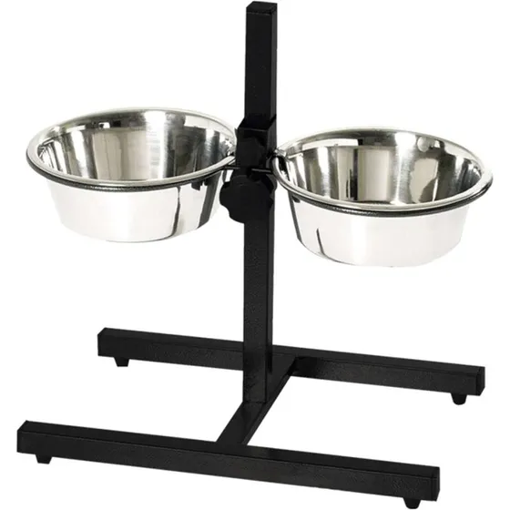 Uden mærke justerbar foderstander m/2 stålskåle 2,5 L, sort