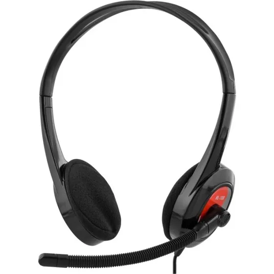 Deltaco HL-108 Headset, 3,5mm, sort/rød, 1,8m