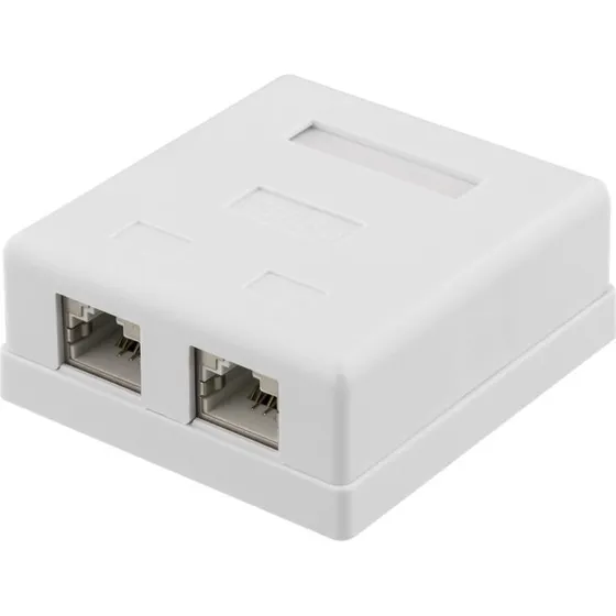 Deltaco Cat6A Shielding Wall Socket 2xRJ45 Hvid